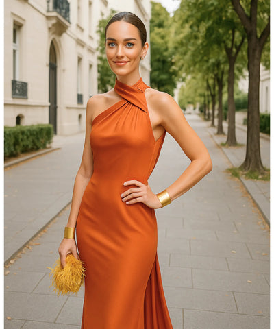 Vestido Longo de Festa Cetim Frente Única Formatura Madrinha | Monis