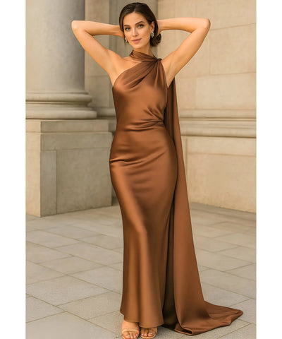 Vestido Longo de Festa Cetim Frente Única Formatura Madrinha | Monis