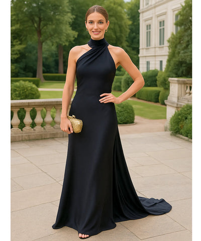 Vestido Longo de Festa Cetim Frente Única Formatura Madrinha | Monis