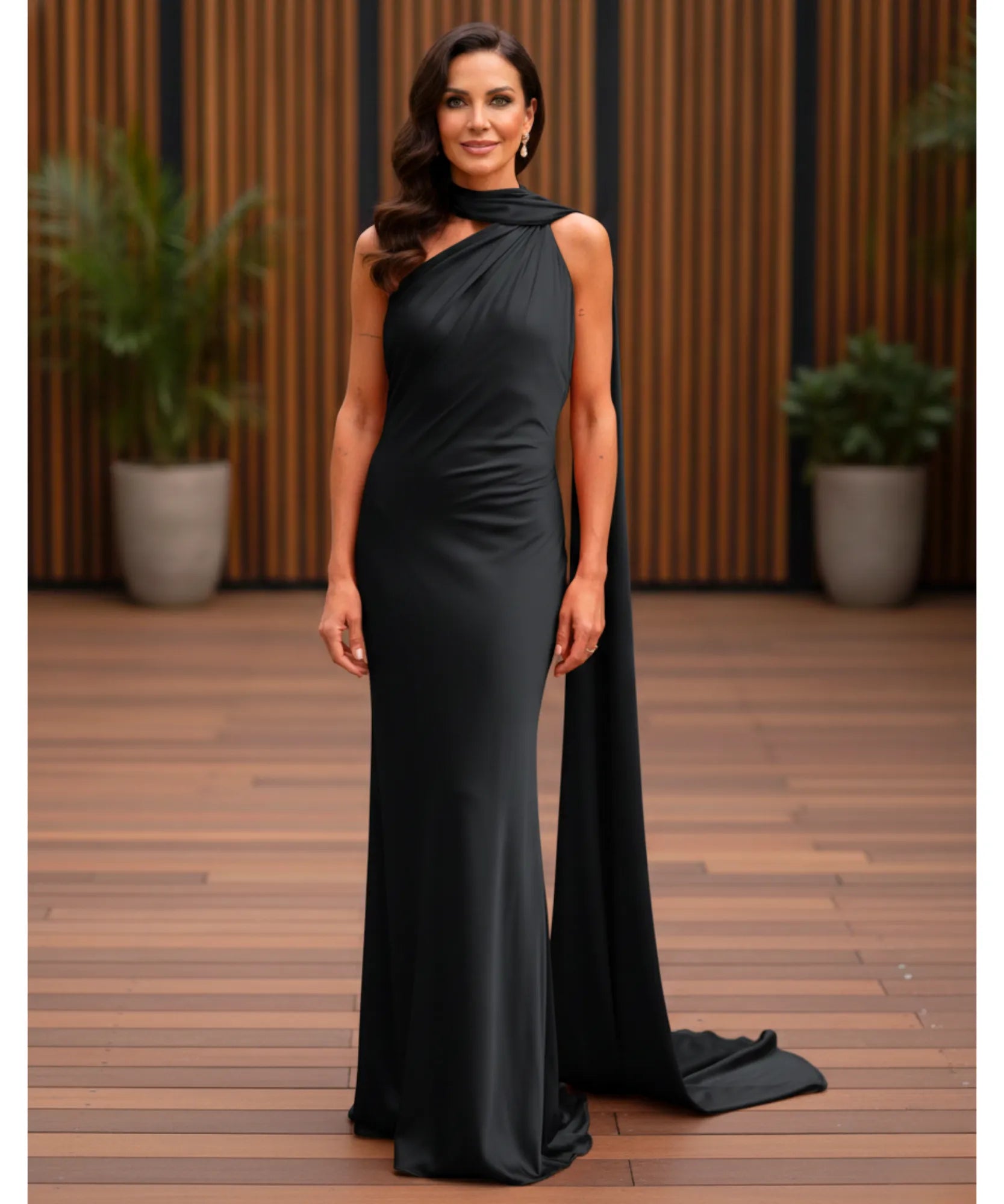 Comprar vestido longo de festa cetim frente única amarração pescoço costas abertas formatura madrinha casamento em promoção  ZARA - LADY DRESS