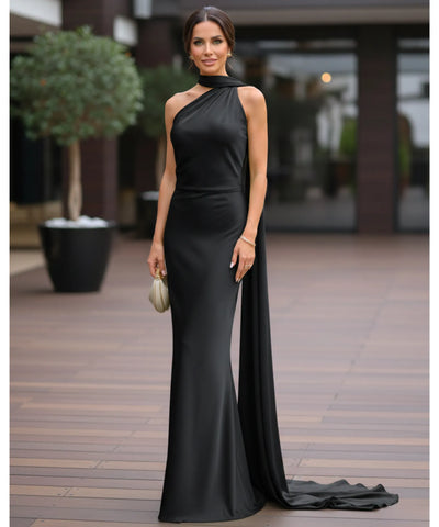 Comprar vestido longo de festa cetim frente única amarração pescoço costas abertas formatura madrinha casamento em promoção  ZARA - LADY DRESS