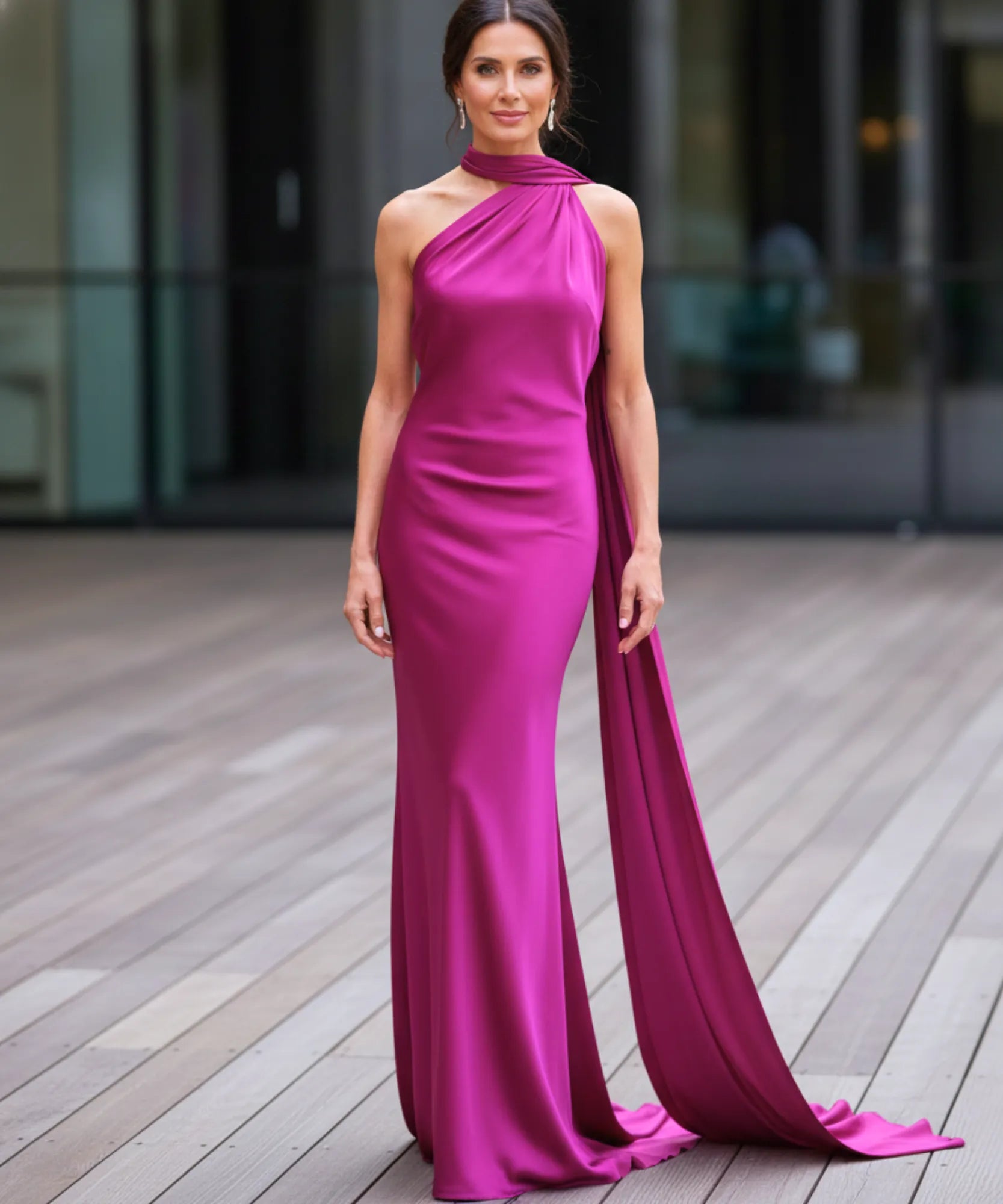 Comprar vestido longo de festa cetim frente única amarração pescoço costas abertas formatura madrinha casamento em promoção  ZARA - LADY DRESS