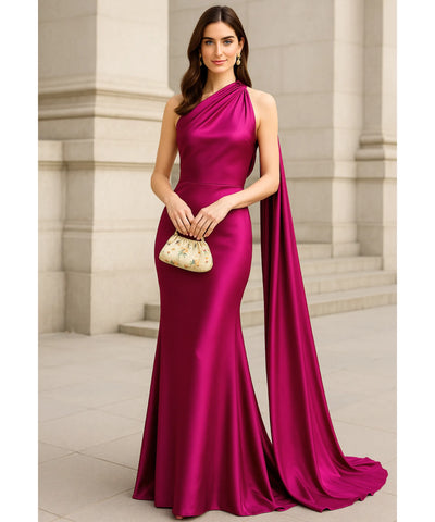 Vestido Longo de Festa Cetim Frente Única Formatura Madrinha | Monis