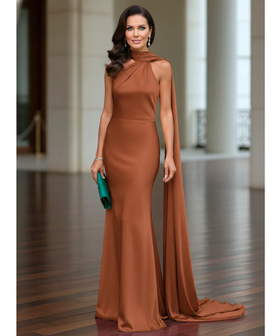 Comprar vestido longo de festa cetim frente única amarração pescoço costas abertas formatura madrinha casamento em promoção  ZARA - LADY DRESS