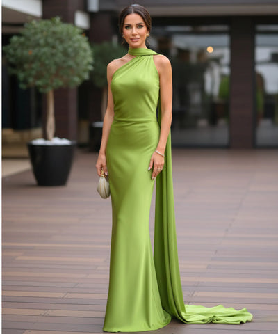 Comprar vestido longo de festa cetim frente única amarração pescoço costas abertas formatura madrinha casamento em promoção  ZARA - LADY DRESS
