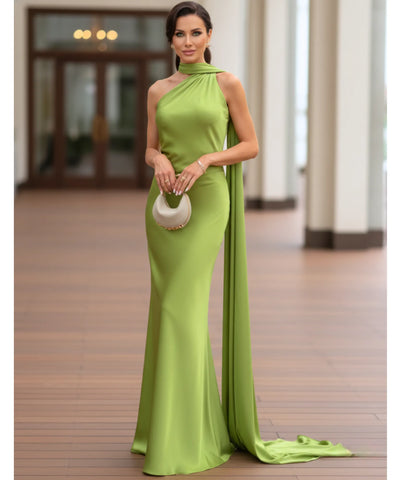 Comprar vestido longo de festa cetim frente única amarração pescoço costas abertas formatura madrinha casamento em promoção  ZARA - LADY DRESS