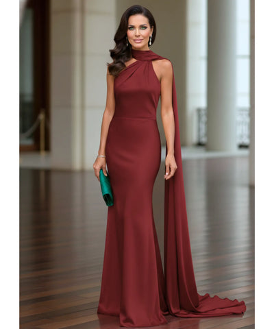 Comprar vestido longo de festa cetim frente única amarração pescoço costas abertas formatura madrinha casamento em promoção  ZARA - LADY DRESS