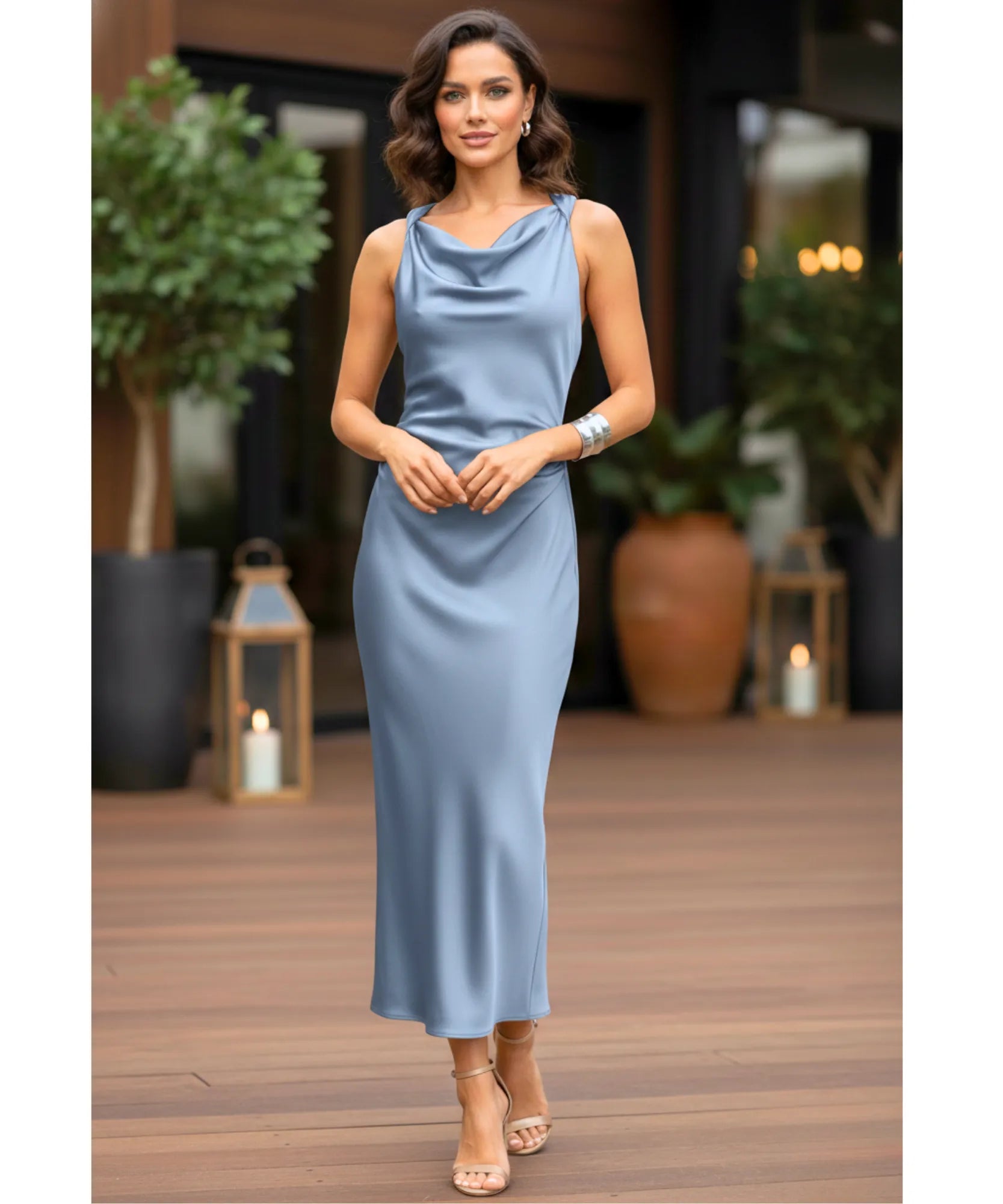 Comprar vestido longo de festa cetim frente única drapeado elegante casamento gala alfaiataria barato em promoção ZARA
