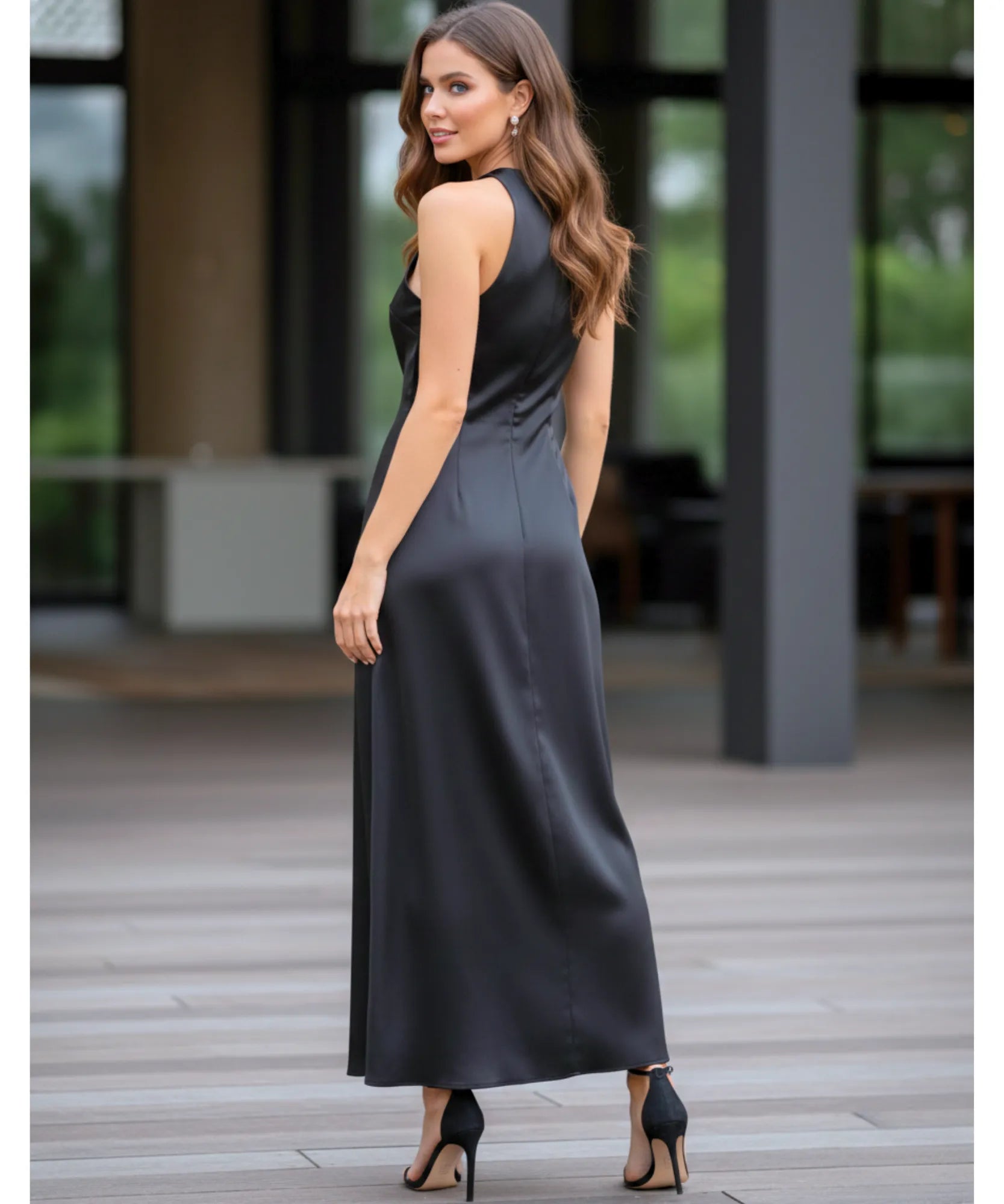 Comprar vestido longo de festa cetim frente única drapeado elegante casamento gala alfaiataria barato em promoção ZARA
