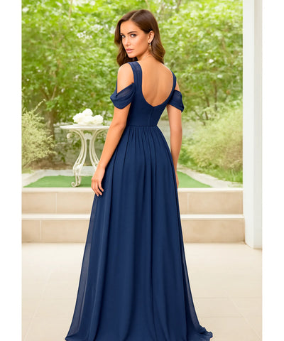 Vestido Longo Festa Chiffon Decote V Fenda Lateral Elegante | Biela