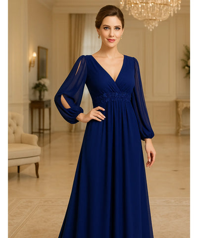 Vestido Longo de Festa Manga Longa Chiffon Elegante Madrinha | Islasi