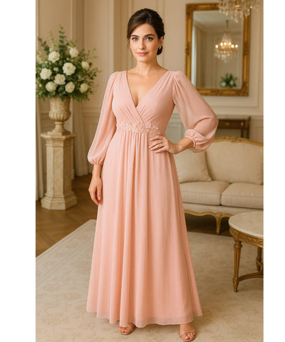 Vestido Longo de Festa Manga Longa Chiffon Elegante Madrinha | Islasi