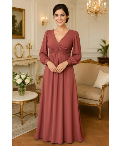 Vestido Longo de Festa Manga Longa Chiffon Elegante Madrinha | Islasi