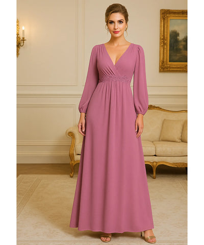 Vestido Longo de Festa Manga Longa Chiffon Elegante Madrinha | Islasi