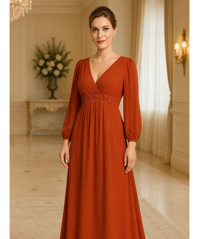 Vestido Longo de Festa Manga Longa Chiffon Elegante Madrinha | Islasi
