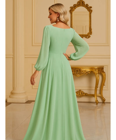 Vestido Longo de Festa Manga Longa Chiffon Elegante Madrinha | Islasi