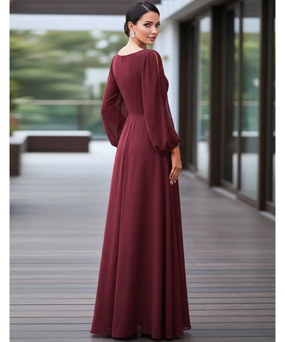Comprar vestido longo de festa manga longa chiffon bordado casamento formatura elegante em promoção LADYDRESS
