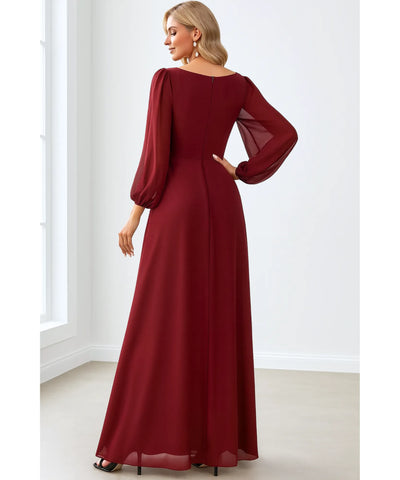 Vestido Longo de Festa Manga Longa Chiffon Elegante Madrinha | Islasi