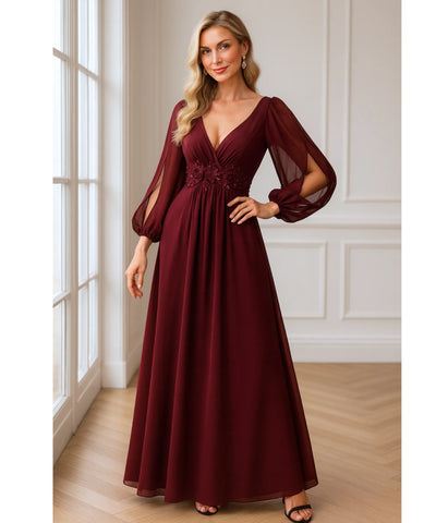 Vestido Longo de Festa Manga Longa Chiffon Elegante Madrinha | Islasi
