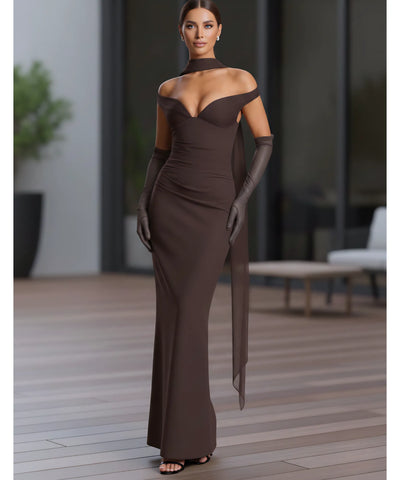 Comprar vestido longo festa ombro a ombro tubinho elegante drapeado casamento formatura em promoção ZARA