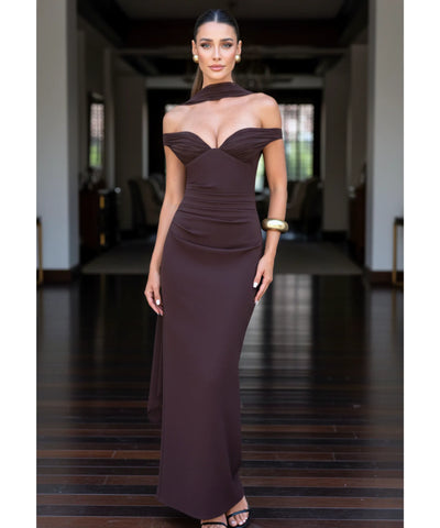 Comprar vestido longo festa ombro a ombro tubinho elegante drapeado casamento formatura em promoção ZARA