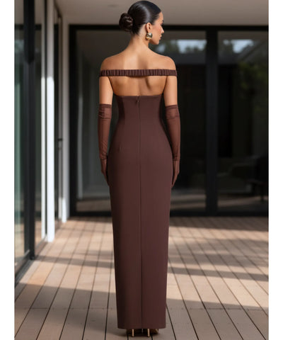 Comprar vestido longo festa ombro a ombro tubinho elegante drapeado casamento formatura em promoção ZARA