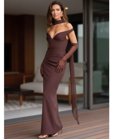 Comprar vestido longo festa ombro a ombro tubinho elegante drapeado casamento formatura em promoção ZARA