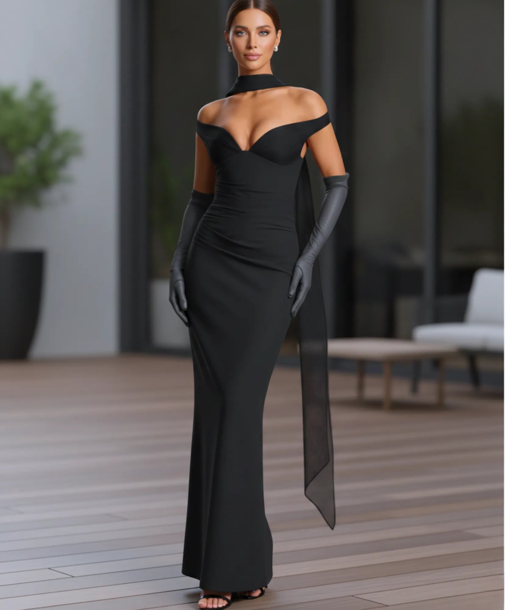 Comprar vestido longo festa ombro a ombro tubinho elegante drapeado casamento formatura em promoção ZARA