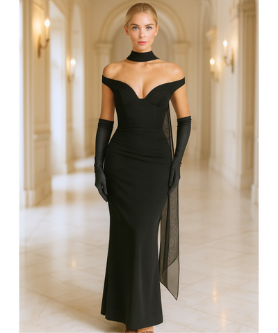 Vestido Longo Festa Ombro a Ombro Tubinho Elegante Casamento | Dora