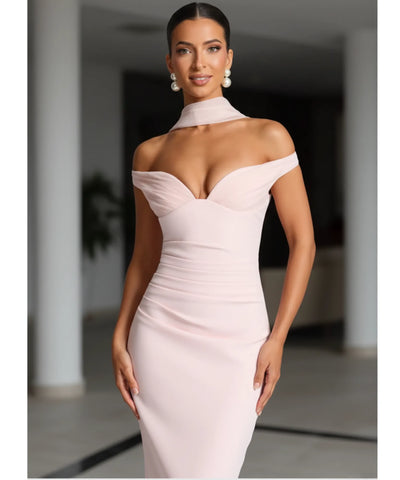 Comprar vestido longo festa ombro a ombro tubinho elegante drapeado casamento formatura em promoção ZARA