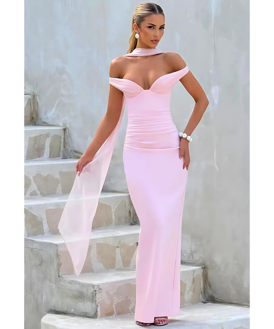 Vestido Longo Festa Ombro a Ombro Tubinho Elegante Casamento | Dora