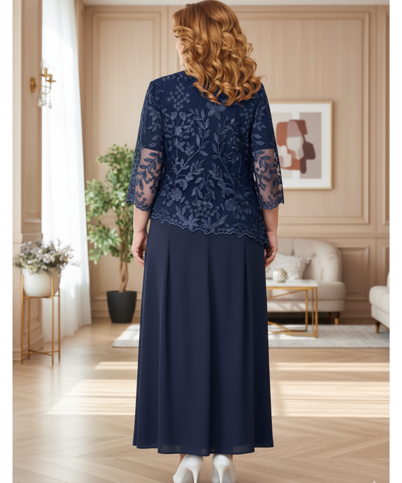 Comprar vestido longo festa plus size renda bordada feminino elegante manga 3/4 casamento promoção ANELLIMN