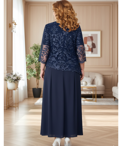 Comprar vestido longo festa plus size renda bordada feminino elegante manga 3/4 casamento promoção ANELLIMN