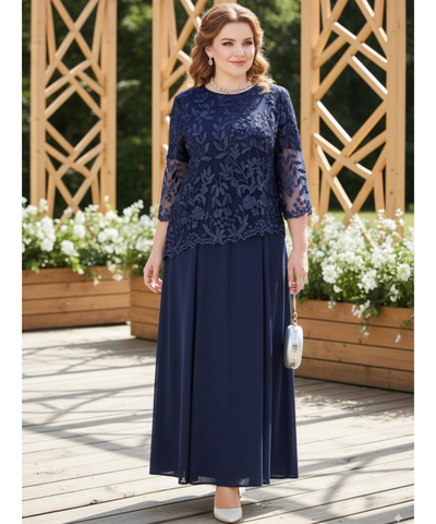 Comprar vestido longo festa plus size renda bordada feminino elegante manga 3/4 casamento promoção ANELLIMN