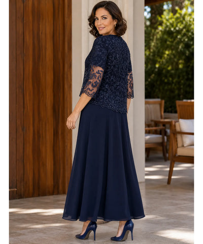 Comprar vestido longo festa plus size renda bordada feminino elegante manga 3/4 casamento promoção ANELLIMN