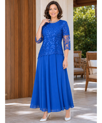 Comprar vestido longo festa plus size renda bordada feminino elegante manga 3/4 casamento promoção ANELLIMN