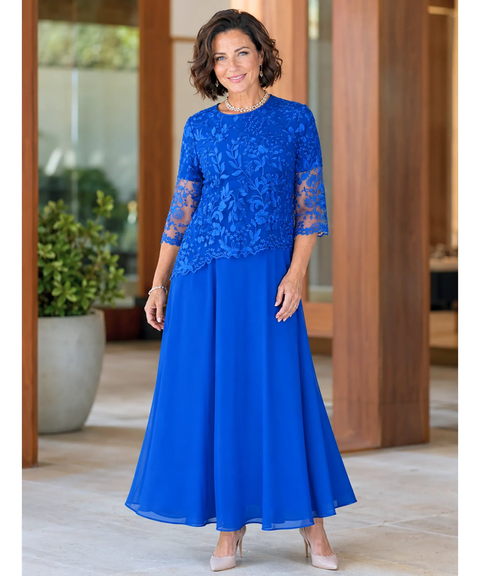 Comprar vestido longo festa plus size renda bordada feminino elegante manga 3/4 casamento promoção ANELLIMN