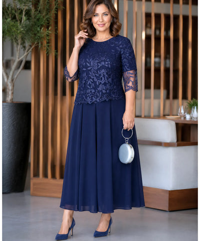 Comprar vestido longo festa plus size renda bordada feminino elegante manga 3/4 casamento promoção ANELLIMN