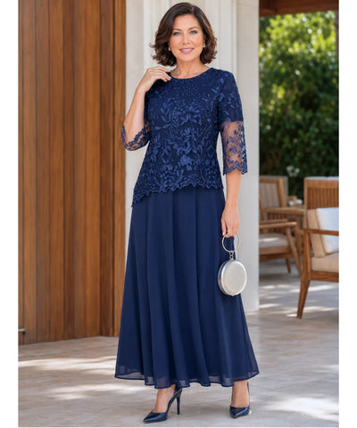 Comprar vestido longo festa plus size renda bordada feminino elegante manga 3/4 casamento promoção ANELLIMN