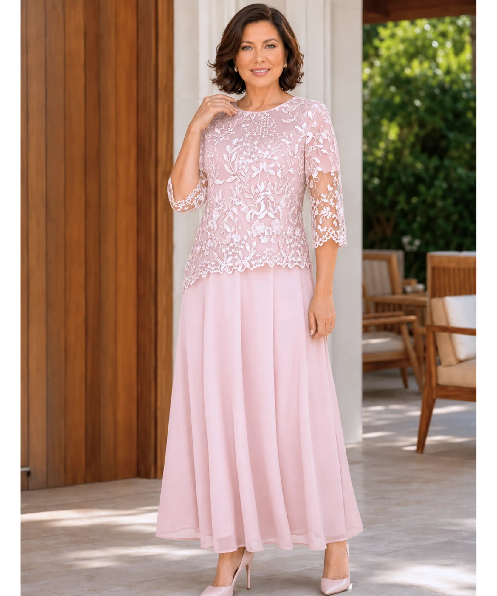 Comprar vestido longo festa plus size renda bordada feminino elegante manga 3/4 casamento promoção ANELLIMN