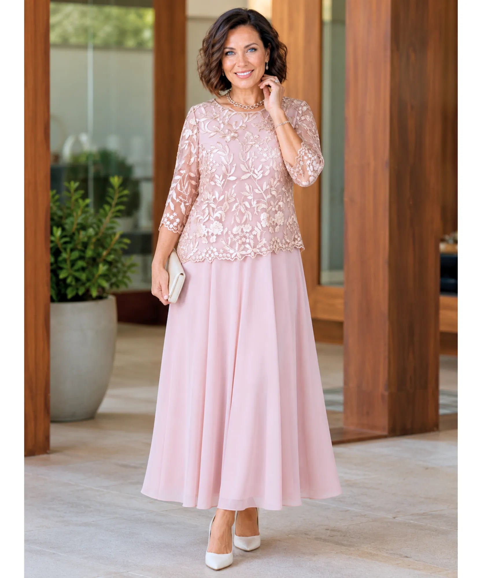 Comprar vestido longo festa plus size renda bordada feminino elegante manga 3/4 casamento promoção ANELLIMN