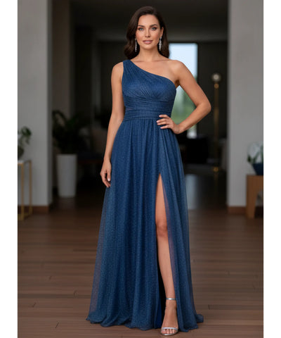 Comprar vestido longo festa um ombro só metalizado brilhante elegante para casamentos formaturas em promoçã0  LADY DRESS
