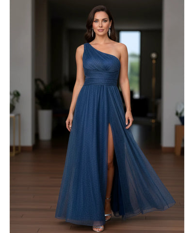Comprar vestido longo festa um ombro só metalizado brilhante elegante para casamentos formaturas em promoçã0  LADY DRESS