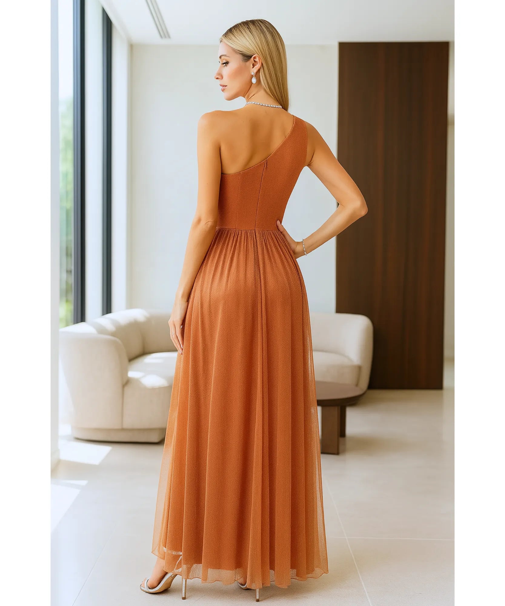 Comprar vestido longo festa um ombro só metalizado brilhante elegante para casamentos formaturas em promoçã0  LADY DRESS
