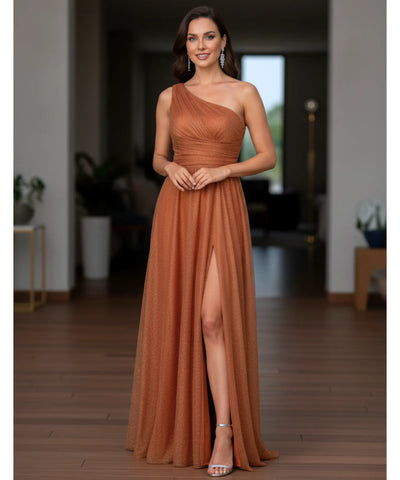 Comprar vestido longo festa um ombro só metalizado brilhante elegante para casamentos formaturas em promoçã0  LADY DRESS