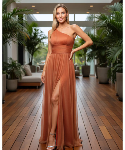Comprar vestido longo festa um ombro só metalizado brilhante elegante para casamentos formaturas em promoçã0  LADY DRESS