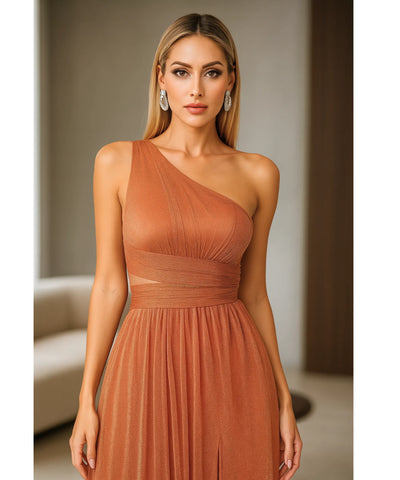 Comprar vestido longo festa um ombro só metalizado brilhante elegante para casamentos formaturas em promoçã0  LADY DRESS
