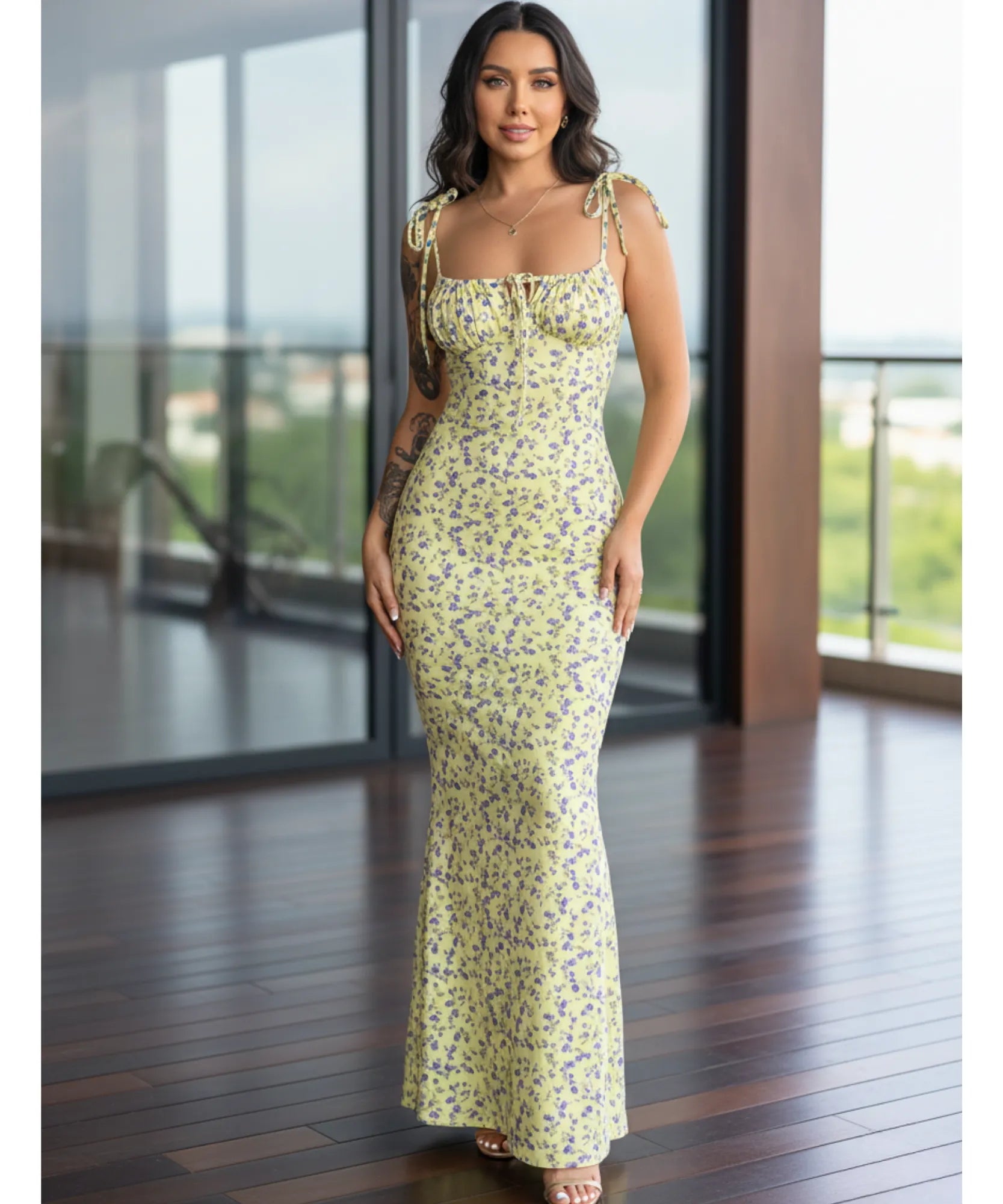 Comprar Vestido Longo Florido Sereia Feminino Alças Ajustáveis Viscose Casual barato em promoção ZARA