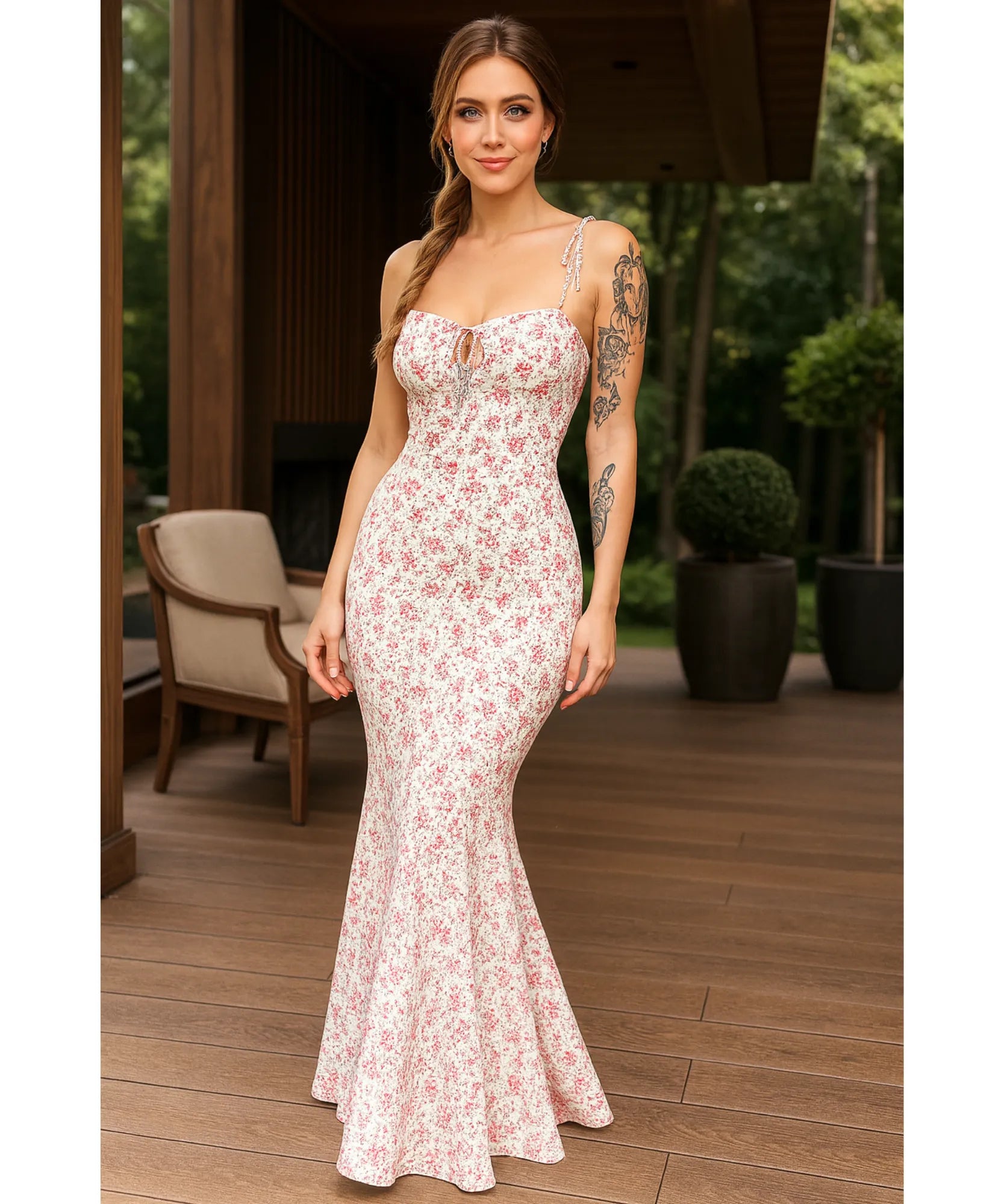 Comprar Vestido Longo Florido Sereia Feminino Alças Ajustáveis Viscose Casual barato em promoção ZARA
