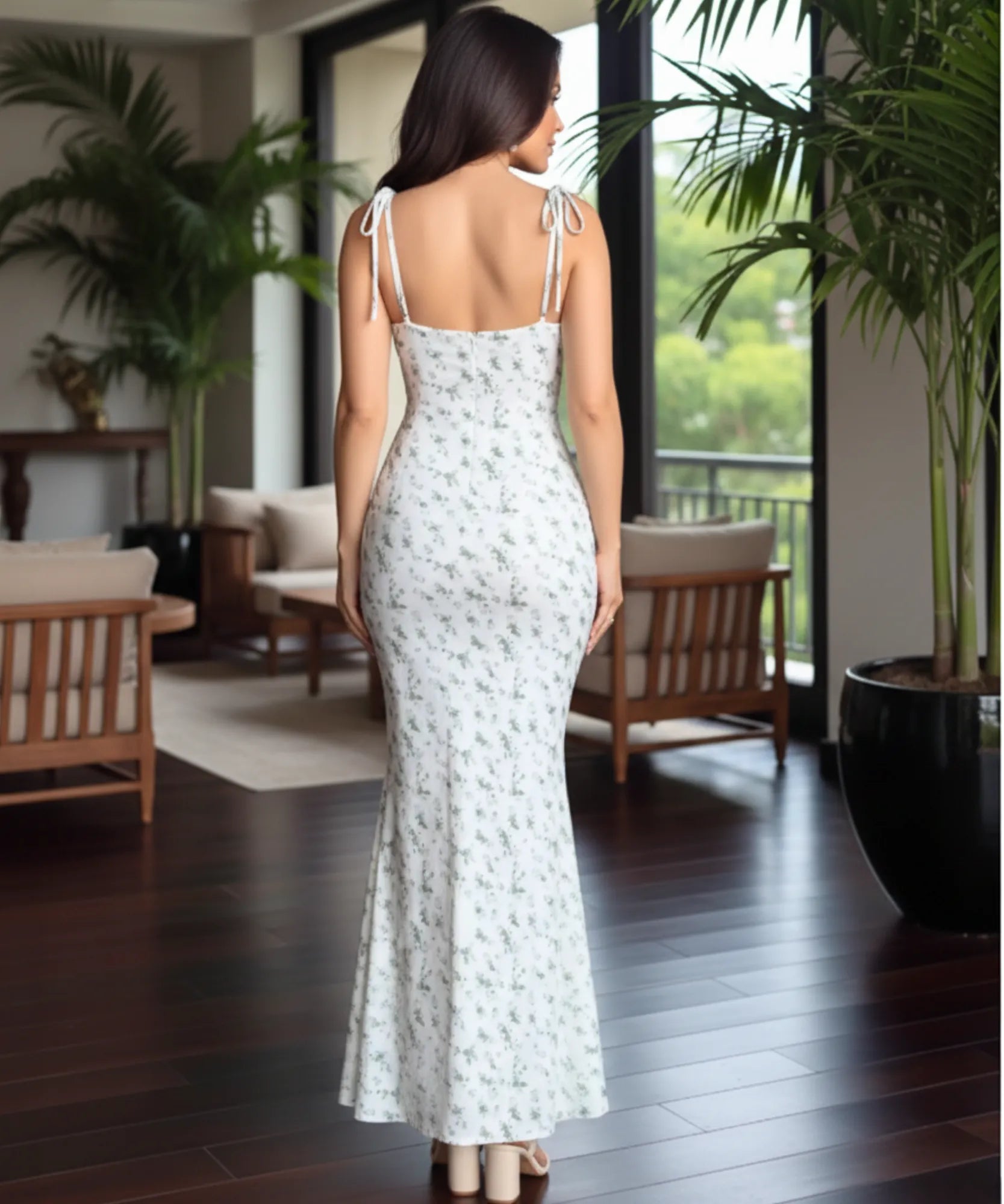 Comprar Vestido Longo Florido Sereia Feminino Alças Ajustáveis Viscose Casual barato em promoção ZARA